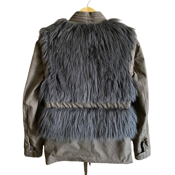 Loeffler Randall Faux Fur Utility Jacket Brown Taupe Women’s Size 8 - Picture 3 of 13